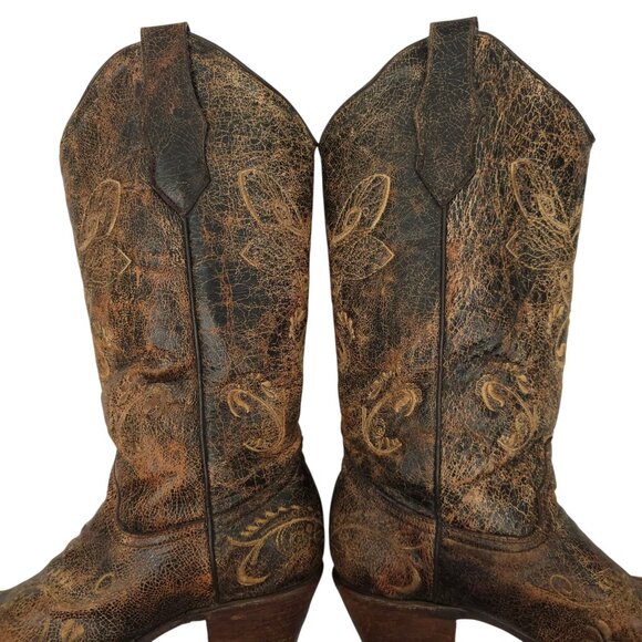 Circle G Western Boots Womens 7M Pointed Toe Embroidery Cowgirl Brown Leather - Picture 11 of 15